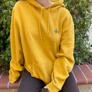 Mustard yellow stussy hoodie sweatshirt